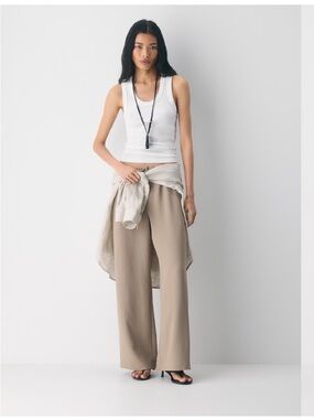 ARITZIA Lodge Pant Crepette Wide Nomad Taupe XL Short Drawstring Elevated Basic